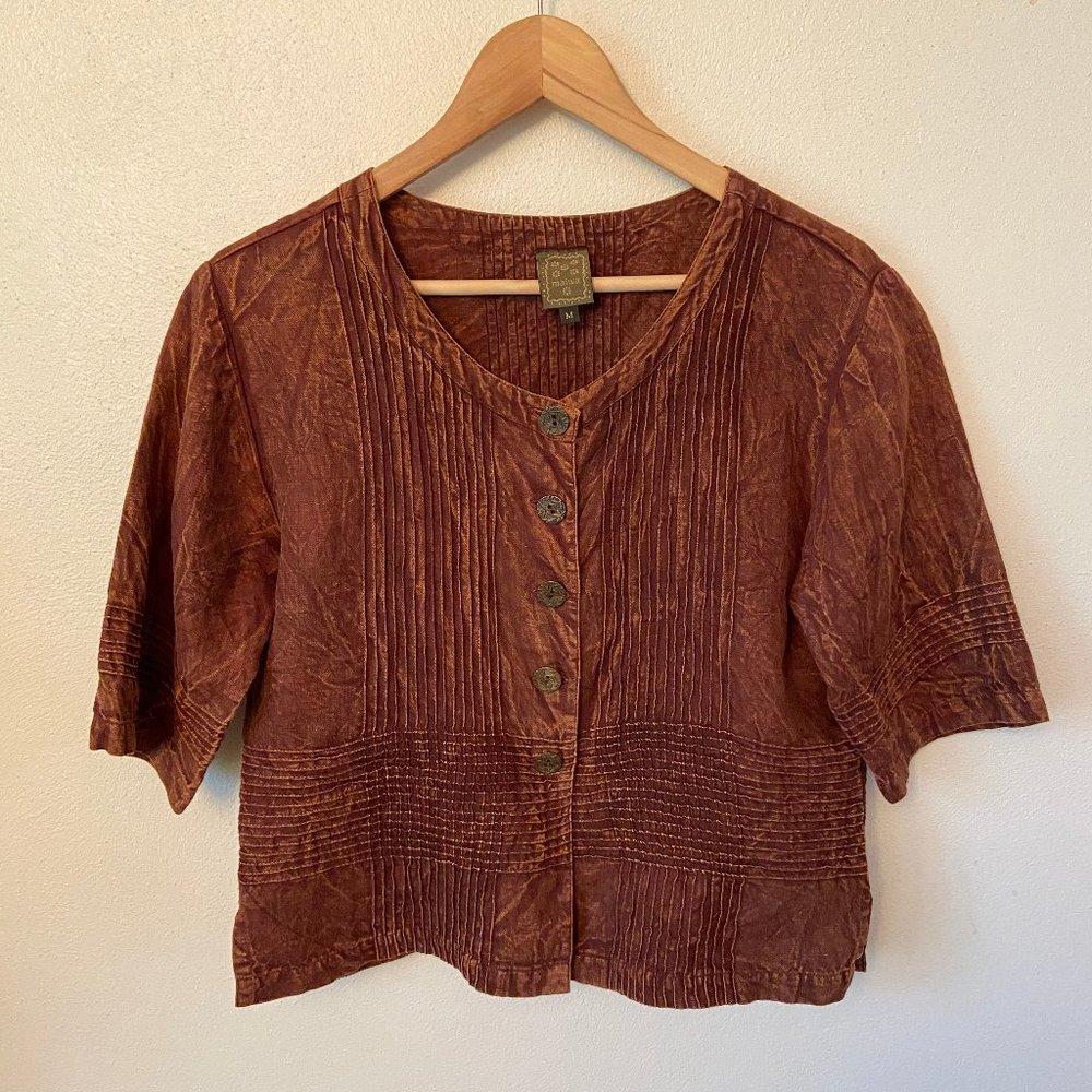 Naturally Dyed Linen Button Up Rust Crop Top